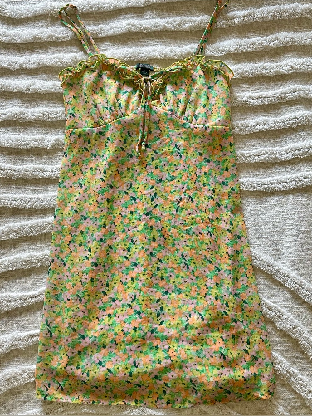 wild fable green floral slip dress w ruffle & tie / size small